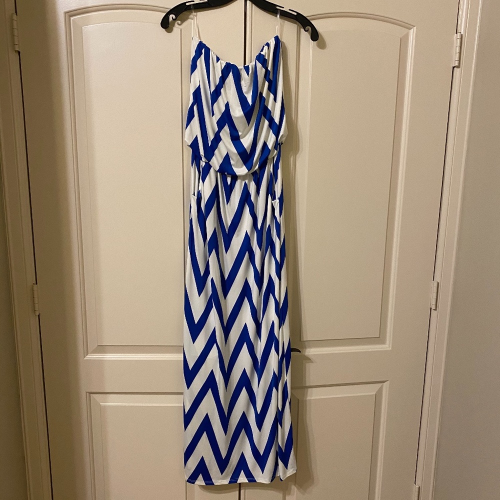 Blue and White Chevron Maxi Dress